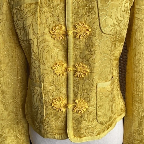 Yellow Floral Embossed Oriental Style Jacket Asian Inspired Cropped  size Small‎ - Picture 5 of 15